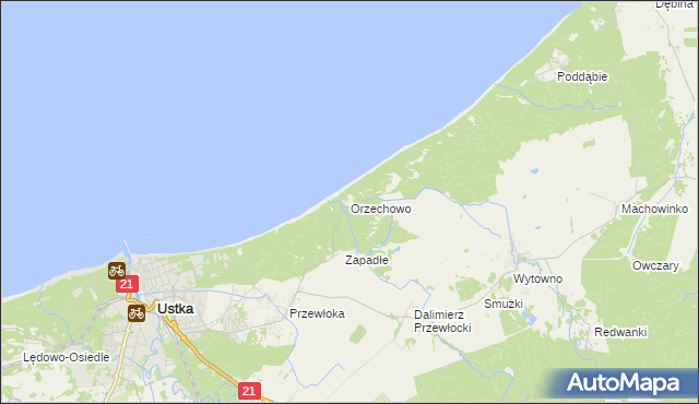 mapa Orzechowo gmina Ustka, Orzechowo gmina Ustka na mapie Targeo