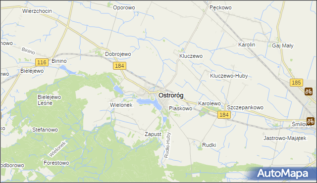 mapa Ostroróg powiat szamotulski, Ostroróg powiat szamotulski na mapie Targeo