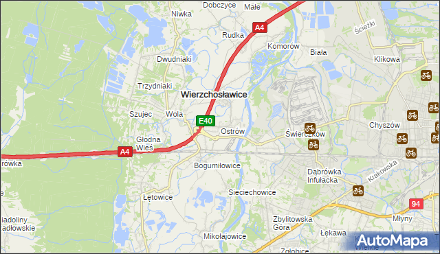 mapa Ostrów gmina Wierzchosławice, Ostrów gmina Wierzchosławice na mapie Targeo