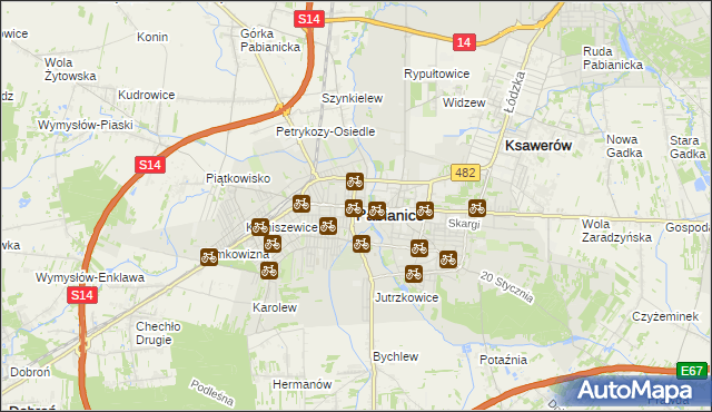 mapa Pabianic, Pabianice na mapie Targeo