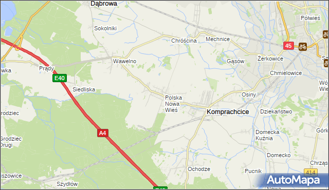 mapa Polska Nowa Wieś, Polska Nowa Wieś na mapie Targeo