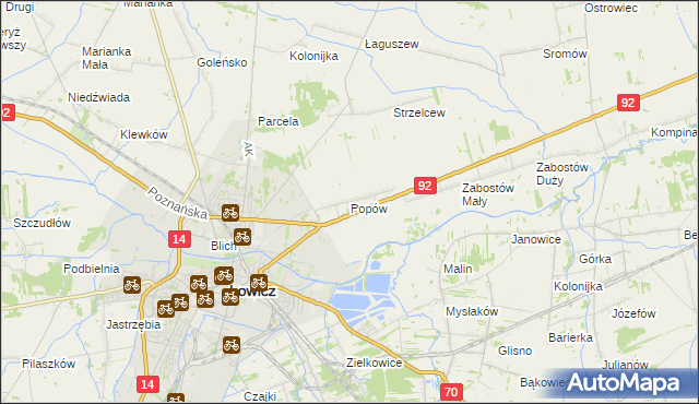 mapa Popów gmina Łowicz, Popów gmina Łowicz na mapie Targeo