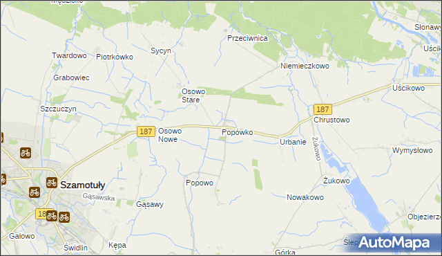 mapa Popówko gmina Oborniki, Popówko gmina Oborniki na mapie Targeo