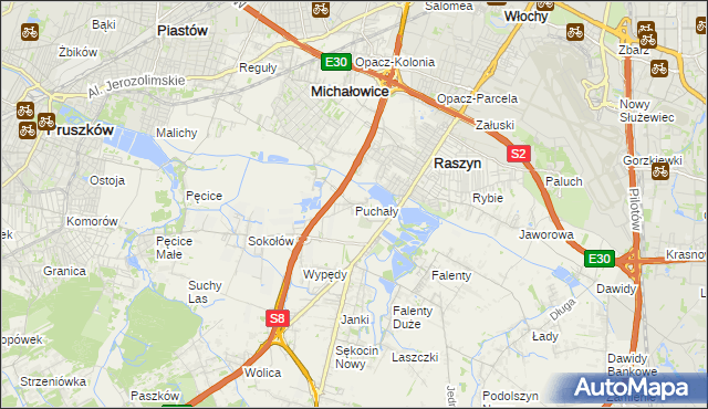 mapa Puchały gmina Raszyn, Puchały gmina Raszyn na mapie Targeo