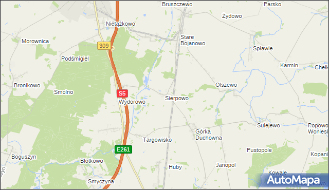 mapa Sierpowo gmina Śmigiel, Sierpowo gmina Śmigiel na mapie Targeo