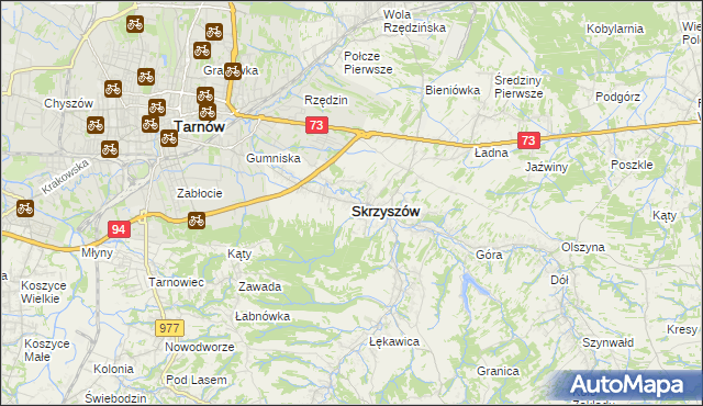 mapa Skrzyszów powiat tarnowski, Skrzyszów powiat tarnowski na mapie Targeo