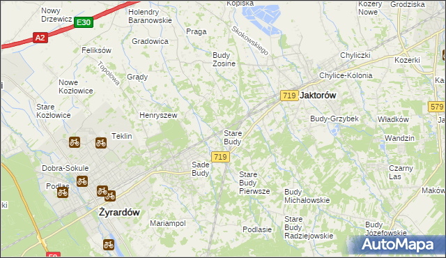 mapa Stare Budy gmina Jaktorów, Stare Budy gmina Jaktorów na mapie Targeo