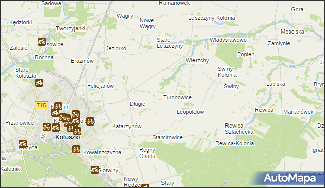 mapa Turobowice gmina Koluszki, Turobowice gmina Koluszki na mapie Targeo