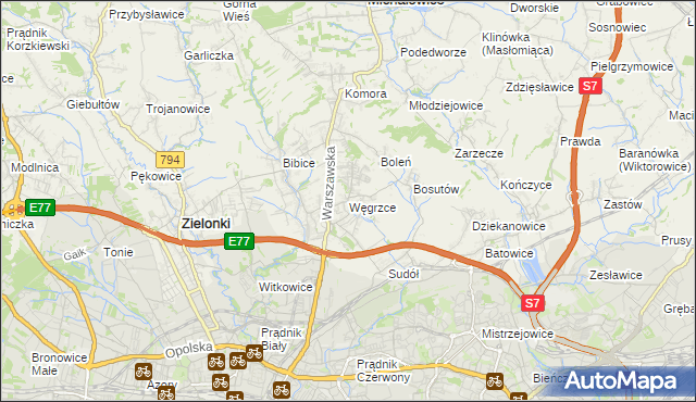 mapa Węgrzce gmina Zielonki, Węgrzce gmina Zielonki na mapie Targeo