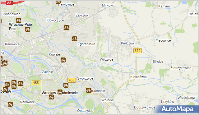 mapa Wilczyce gmina Długołęka, Wilczyce gmina Długołęka na mapie Targeo