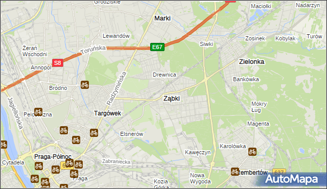 mapa Ząbki powiat wołomiński, Ząbki powiat wołomiński na mapie Targeo