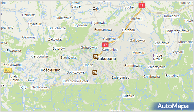 mapa Zakopanego, Zakopane na mapie Targeo