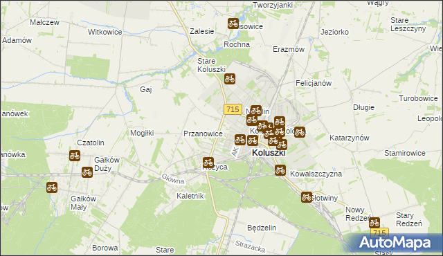 mapa Żakowice gmina Koluszki, Żakowice gmina Koluszki na mapie Targeo