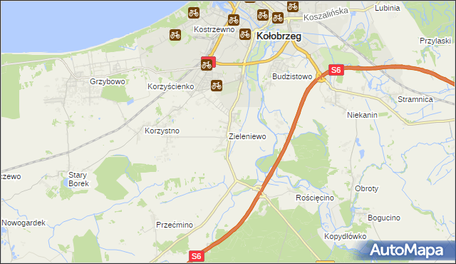 mapa Zieleniewo gmina Kołobrzeg, Zieleniewo gmina Kołobrzeg na mapie Targeo