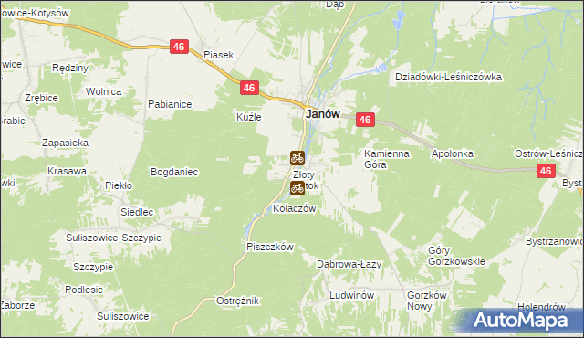 mapa Złoty Potok gmina Janów, Złoty Potok gmina Janów na mapie Targeo