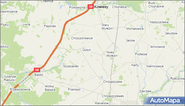 mapa Antoninów gmina Biała Rawska, Antoninów gmina Biała Rawska na mapie Targeo