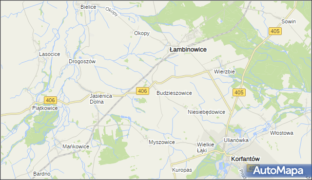 mapa Budzieszowice gmina Łambinowice, Budzieszowice gmina Łambinowice na mapie Targeo