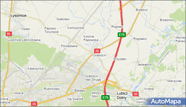 mapa Grębocin gmina Lubicz, Grębocin gmina Lubicz na mapie Targeo