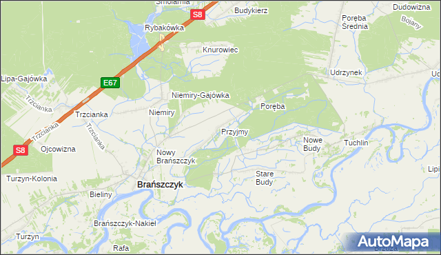 mapa Przyjmy gmina Brańszczyk, Przyjmy gmina Brańszczyk na mapie Targeo