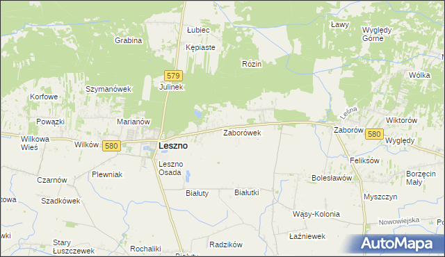mapa Zaborówek gmina Leszno, Zaborówek gmina Leszno na mapie Targeo