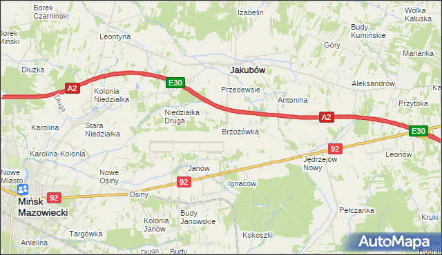 mapa Brzozówka gmina Jakubów, Brzozówka gmina Jakubów na mapie Targeo