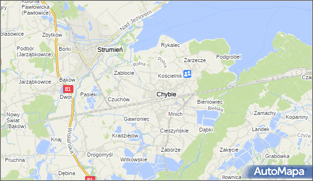 mapa Chybie, Chybie na mapie Targeo