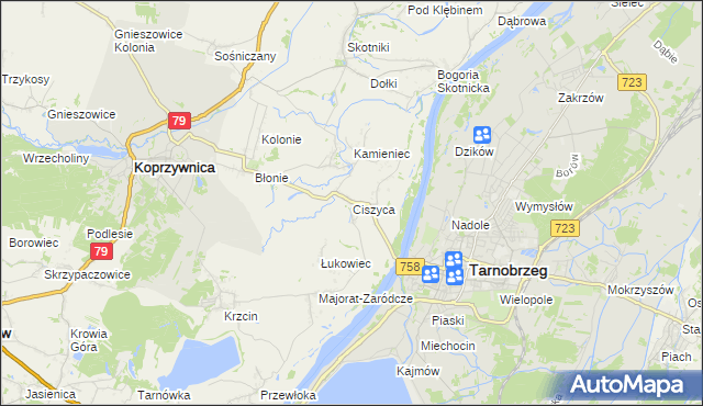 mapa Ciszyca gmina Koprzywnica, Ciszyca gmina Koprzywnica na mapie Targeo