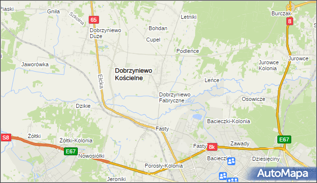 mapa Dobrzyniewo Fabryczne, Dobrzyniewo Fabryczne na mapie Targeo