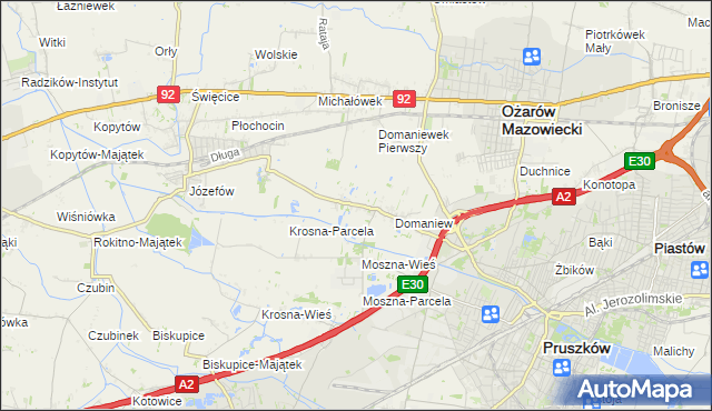 mapa Domaniewek gmina Brwinów, Domaniewek gmina Brwinów na mapie Targeo