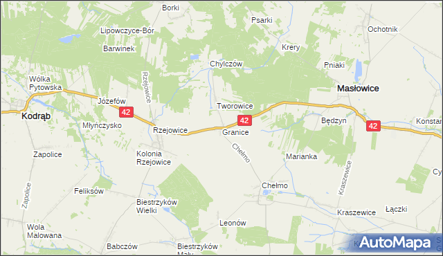 mapa Granice gmina Masłowice, Granice gmina Masłowice na mapie Targeo