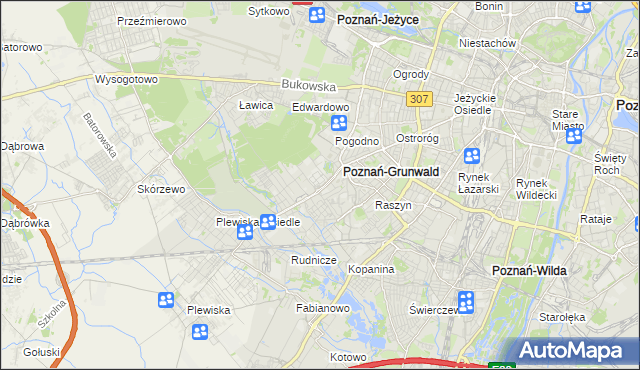 mapa Grunwald gmina Poznań, Grunwald gmina Poznań na mapie Targeo