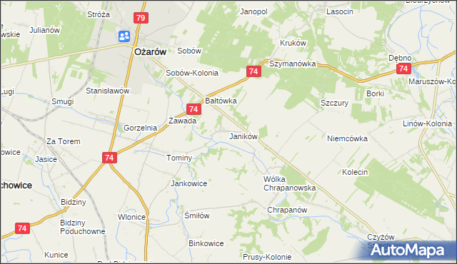 mapa Janików gmina Ożarów, Janików gmina Ożarów na mapie Targeo