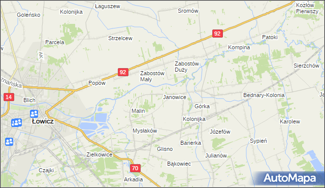 mapa Janowice gmina Nieborów, Janowice gmina Nieborów na mapie Targeo