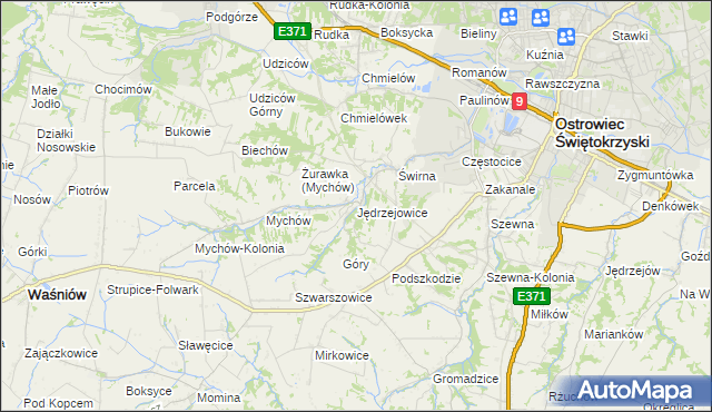 mapa Jędrzejowice gmina Bodzechów, Jędrzejowice gmina Bodzechów na mapie Targeo