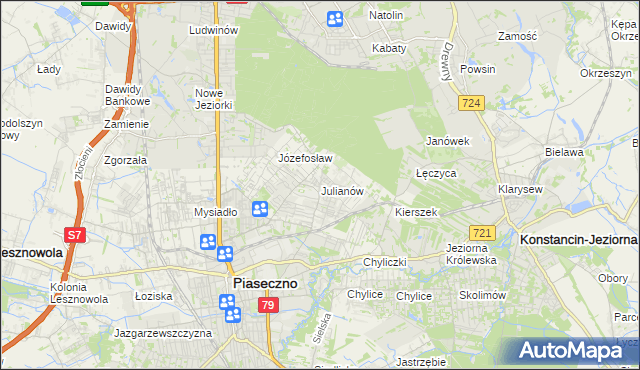mapa Julianów gmina Piaseczno, Julianów gmina Piaseczno na mapie Targeo