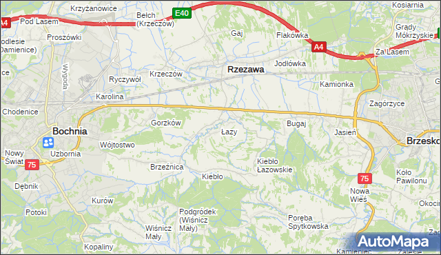 mapa Łazy gmina Rzezawa, Łazy gmina Rzezawa na mapie Targeo