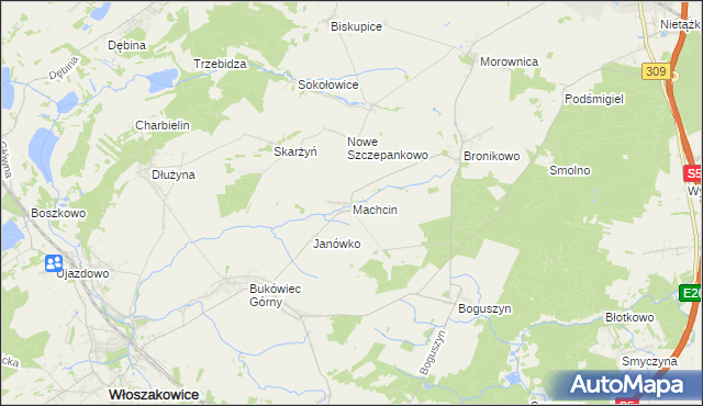 mapa Machcin gmina Śmigiel, Machcin gmina Śmigiel na mapie Targeo