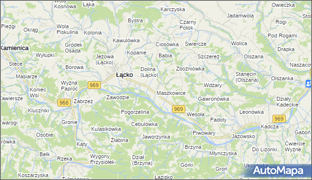 mapa Maszkowice gmina Łącko, Maszkowice gmina Łącko na mapie Targeo