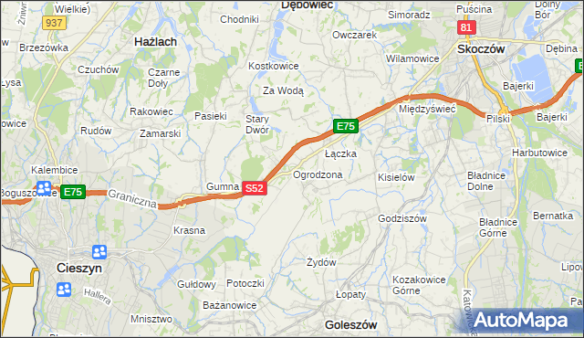 mapa Ogrodzona gmina Dębowiec, Ogrodzona gmina Dębowiec na mapie Targeo