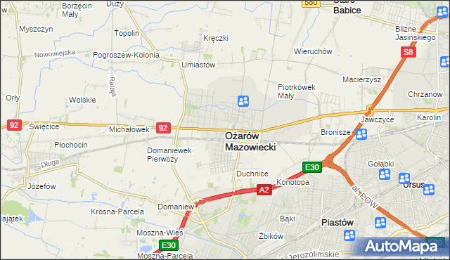 mapa Ożarów Mazowiecki, Ożarów Mazowiecki na mapie Targeo