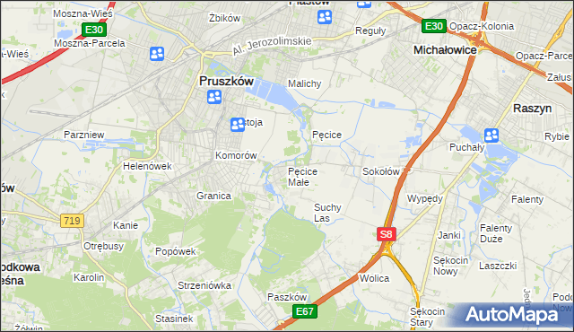 mapa Pęcice Małe, Pęcice Małe na mapie Targeo