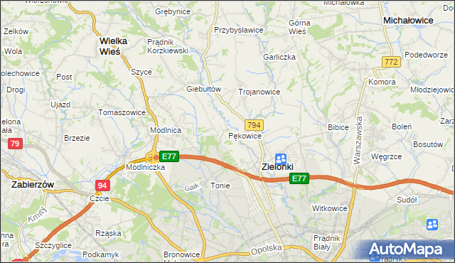 mapa Pękowice, Pękowice na mapie Targeo