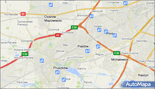 mapa Piastów powiat pruszkowski, Piastów powiat pruszkowski na mapie Targeo