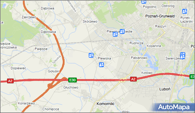 mapa Plewiska gmina Komorniki, Plewiska gmina Komorniki na mapie Targeo