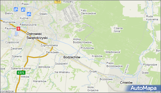 mapa Przyborów gmina Bodzechów, Przyborów gmina Bodzechów na mapie Targeo