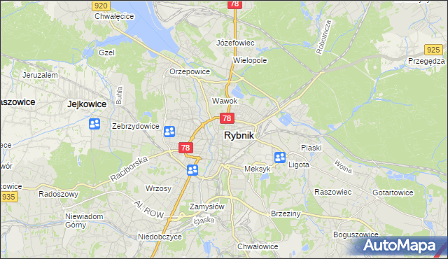 mapa Rybnika, Rybnik na mapie Targeo