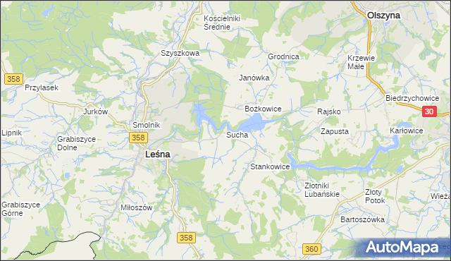 mapa Sucha gmina Leśna, Sucha gmina Leśna na mapie Targeo