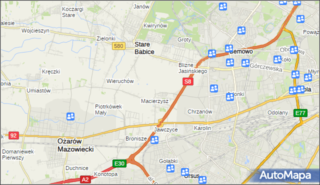 mapa Szeligi gmina Ożarów Mazowiecki, Szeligi gmina Ożarów Mazowiecki na mapie Targeo