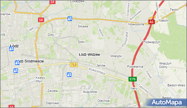 mapa Widzew, Widzew na mapie Targeo