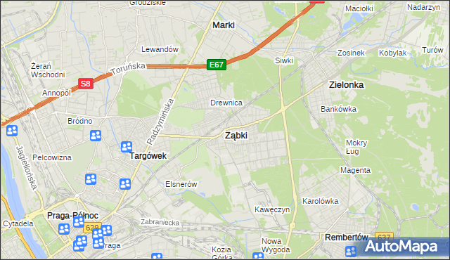 mapa Ząbki powiat wołomiński, Ząbki powiat wołomiński na mapie Targeo